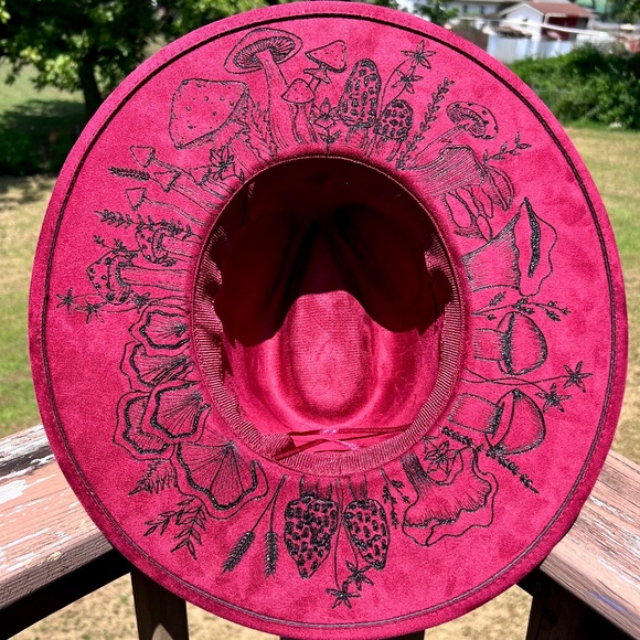 Distressed Mushroom Burned Hat, Flat Brim Suede Hat, Cottage Core Burned Hat - Picture 1 of 4